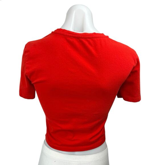 Zara Women's Red Knit Short Sleeve Crew Neck Casual Crop Tee T-Shirt Top Size S - Picture 2 of 4
